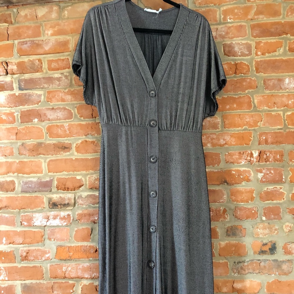 Lush Black & White Ribbed Button Down Dress